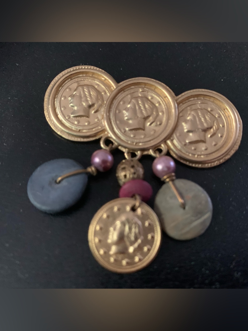 Vintage 80’s coin brooch